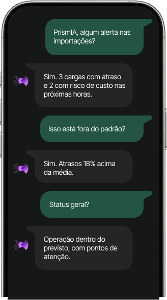 Mockup de chat PrismIA no WhatsApp e Telegram