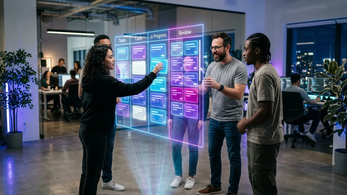 Time de TI aplica metodologia ágil para times de TI em quadro Kanban com sprints e tarefas