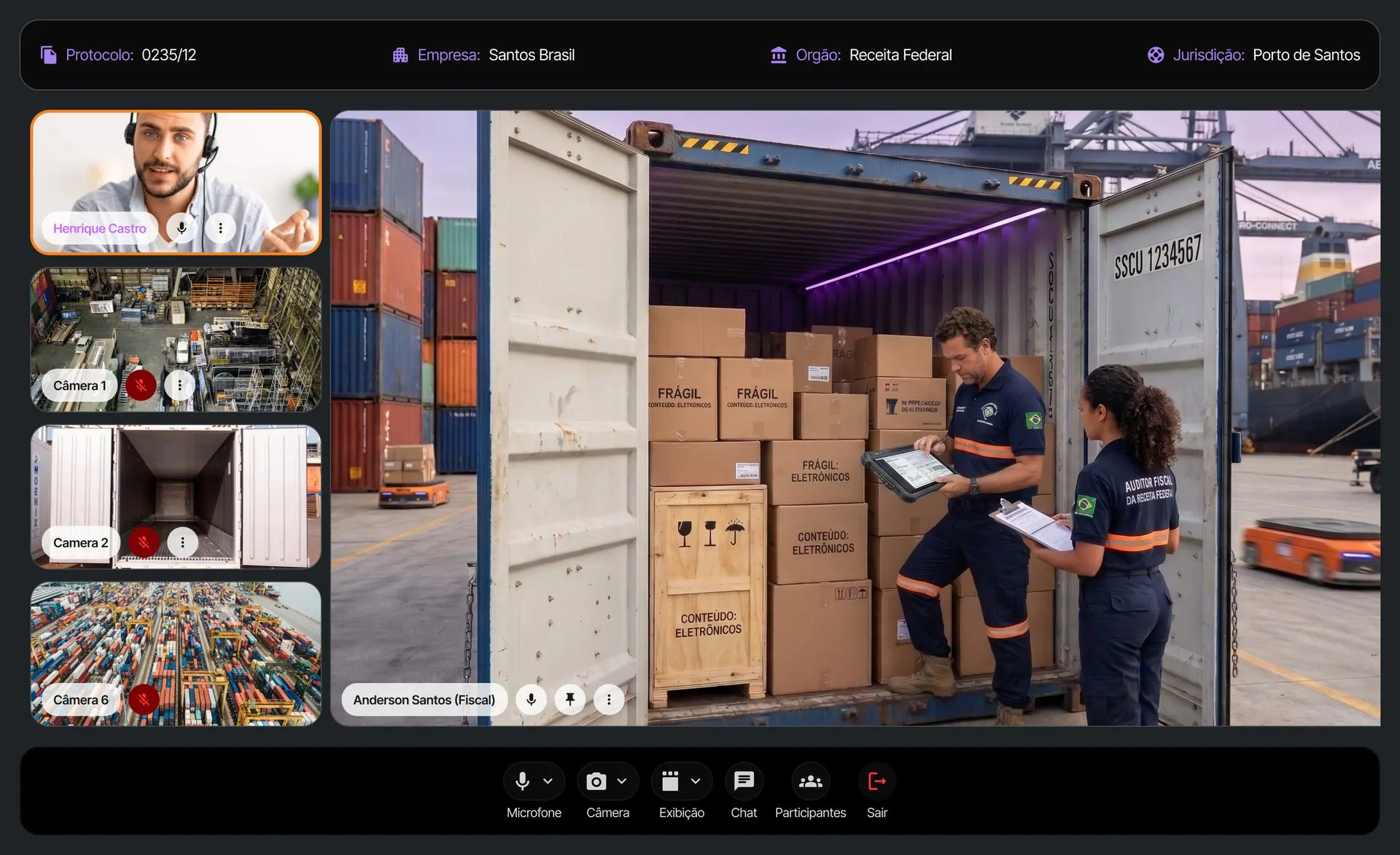 Interface do ViSia com grade de câmeras de inspeção ao vivo
