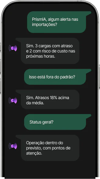 Mockup de chat PrismIA no WhatsApp e Telegram