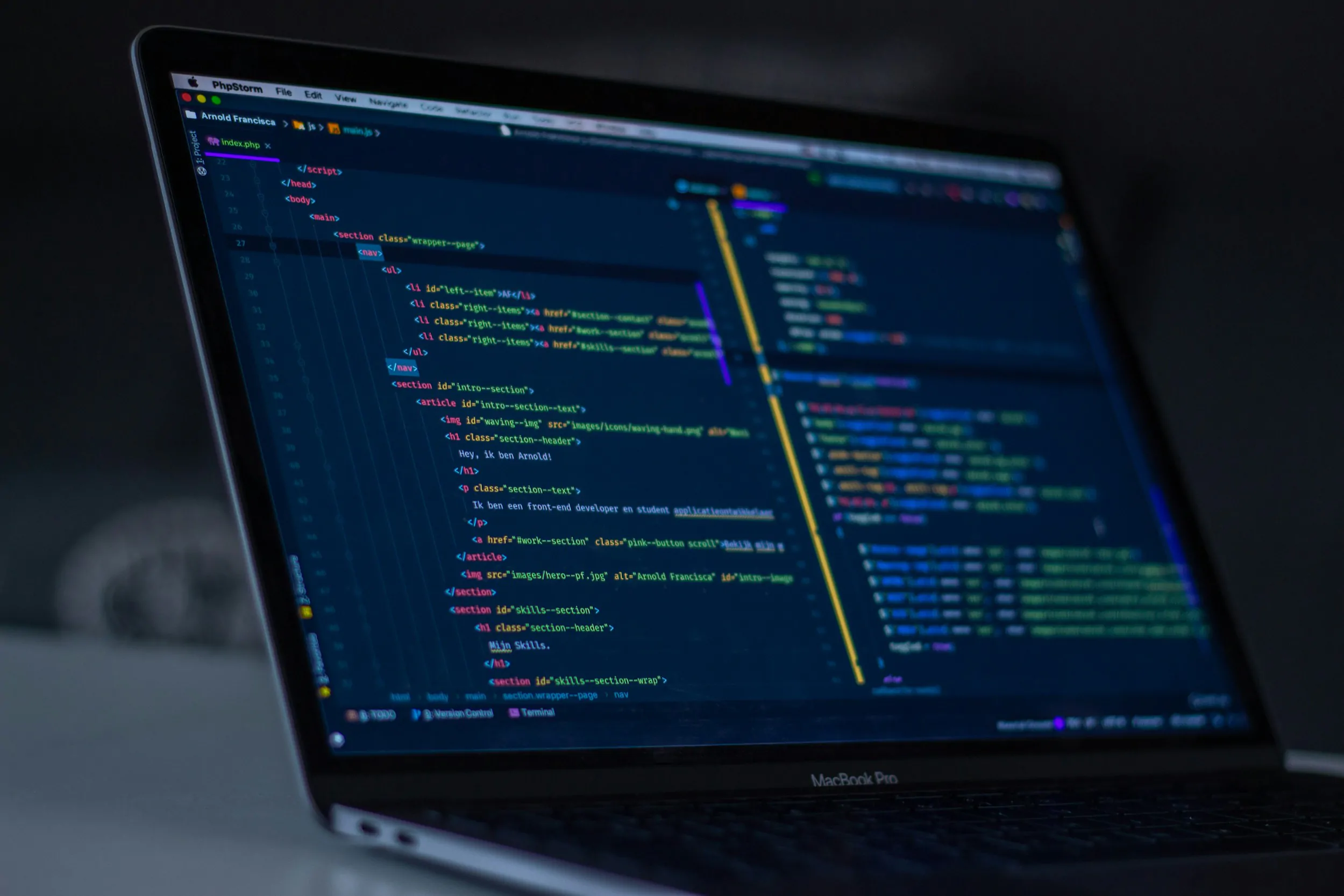 Código em execução em um computador portátil